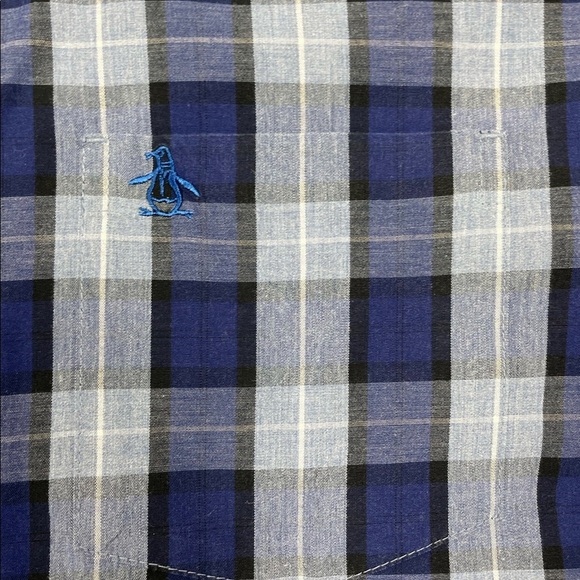 Mens long sleeve navy blue plaid slim fit long sleeve shirt by Penguin size Med - Picture 4 of 5